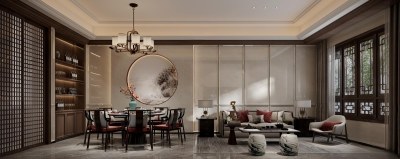 新中式餐厅包间3D模型下载